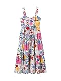 Zevity Women Floral Print Tiered Sling Midi Dress with Side Zipper Patchwork Pleats Summer