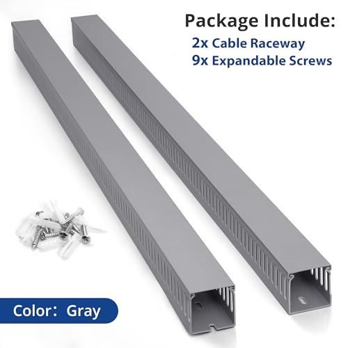 Image of ZhiYo 3 inchH x 3 inchW Cable Raceway, 6ft Under Desk Wire Management Channel, Grey | Slotted Wire Duct, 2 Pack (3 ft Each), Heavy-Duty PVC Cable Management for Server Racks, Network Cables & Electrical Cabinets