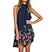 YANFANG Vestido Irregular, de Playa Mujer Gasa Escote en Pico Estampado Flores Mangas Cortas Vacaciones para Fiesta,sin Verano Suelto, Falso, Vestidos,Azul Marino,XXL