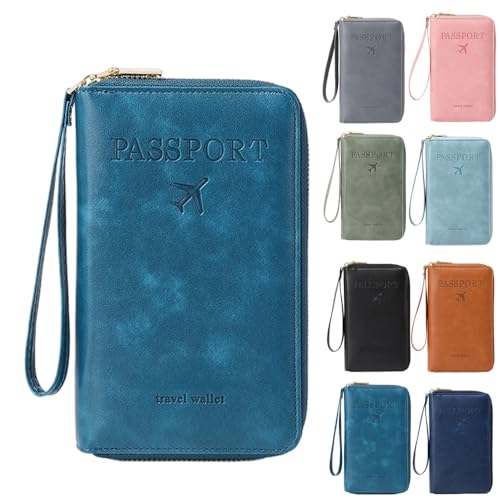 RFID Passport Holder for Wallet,RFID Blocking Document Organizer Clutch Bag, Credit Cards Case Cover Travel Wallet (Peacock Blue)