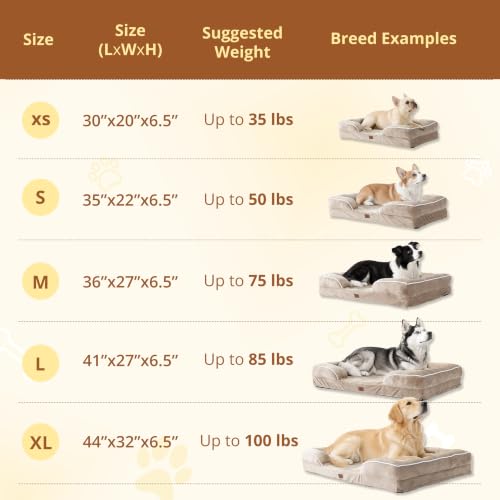 Image of EGOHOME Orthopedic Large Dog Bed with Gel Memory Foam Beige 41x27x6.5in | Dog Couch Waterproof Pet Sofa with Removable Washable Cover, Non-Slip Bottom,Indoor & Road Trip, CertiPUR-US PetsBed