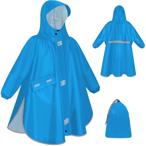VOBUKE Regenponcho Kinder Regencape Poncho mit PVA Kapuze und Ärmeln Regencape Wasserdicht Mädchen Jungen Regenmantel Leichter Wiederverwendbar Regenkleidung Unisex Regen Poncho für Radfahren Camping