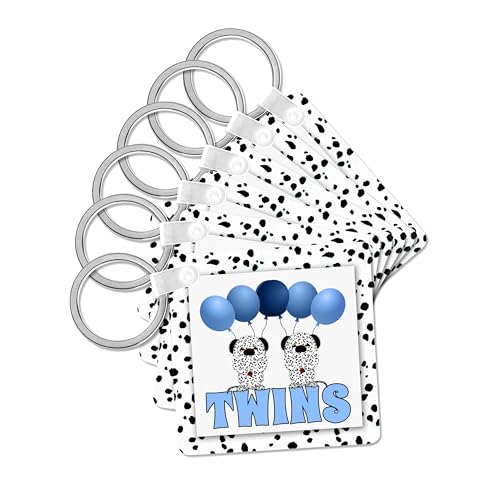 3dRose, Identical Twins Boys Dalmatians with Balloons in Blue and White, set of 6 Key Chains