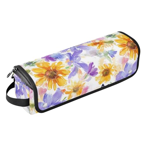 Bolsa de viaje para herramientas de cabello con flores amarillas y moradas, resistente al calor, con cierre para planchas de pelo, rizadores y secador miniatura 1