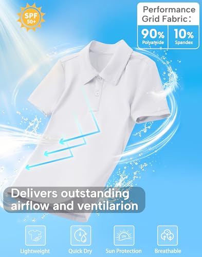 Image of MIVEI Kids' Performance School Uniform Polo Shirt Breathable UPF50+ | Youth Boys Girls Short Sleeve Golf Collared Shirts Grid Dry Fit Wrinkle Free Stretch Lightweight Cool Athletic Button Dress