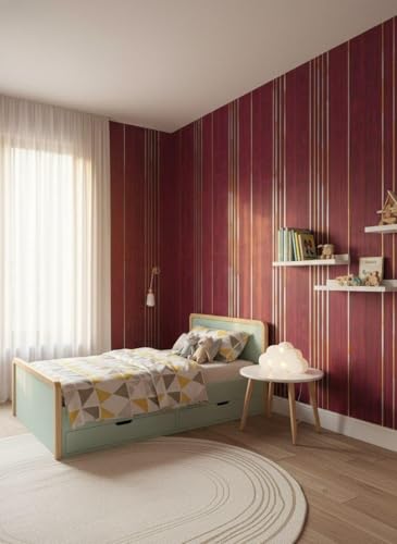 Image of VKR Modern Self Adhesive Textured Wallpaper with Subtle Vertical Line Pattern for Elegant Minimalist Interior Decor and Contemporary Living Spaces (45 x 300 cm - Red)