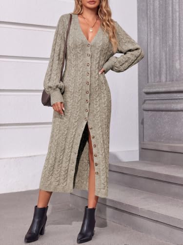 Image of Saodimallsu Womens Long Duster Cardigans Button Down Maxi Sweater Dress