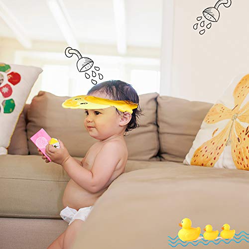 Baby Shower Hat Baby Shampoo Cap for Toddler, Silicone Kids Bathing Hat for Shower, Infants Soft Protection Funny Safety Visor Cap Yellow - Thumbnail 7