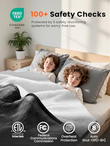 Electric Heated Blanket Full, Ultra‑Cozy Premium Flannel & Sherpa, Even Heat Distribution & Stable Temp, 1–10H Auto‑Off, 8 Temps (86–125.6°F), Overheat Protection, Ideal Gifts for Grandma