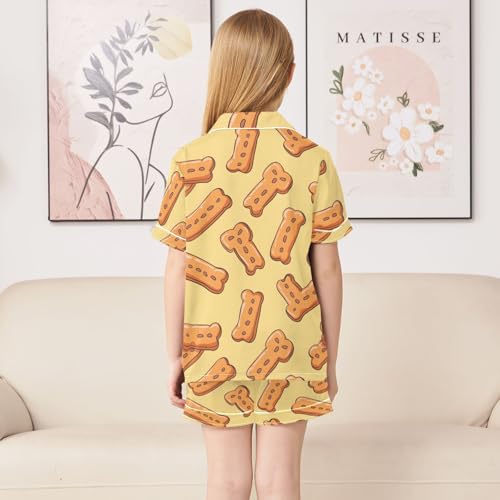 ALAZA Biscuits Yellow Satin Pajamas Set Short Sleeve Button Down Sleepwear Summer Pjs 2 Piece4