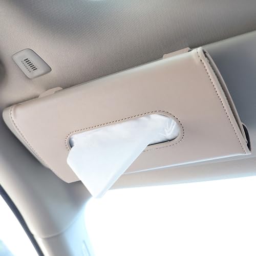 Flaconi Auto Taschentuchbox,Auto Visier Halter für Tissue,Taschentuchspender für Visier,Sonnenblende Taschentuchbox Halterung,Geeignet für die meisten Automobile,Lastwagen,Boote,Wohnmobile (Beige)