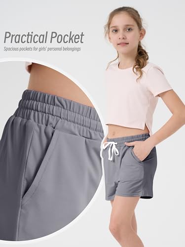 Image of QWE 5 Pack Girls Shorts Athletic Soccer Running Performance Active Dry-Fit Sports Basketball Shorts with Drawstring Pocket