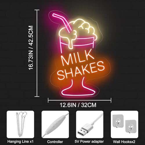 Image of Milk Shake Neon Sign Milkshake Sign Custom For Coffee Shop Bar Decor Drink Sign Boba LED Neon Light For Restaurant Coffee Light Up Signs for Dessert Shop Bar Decor