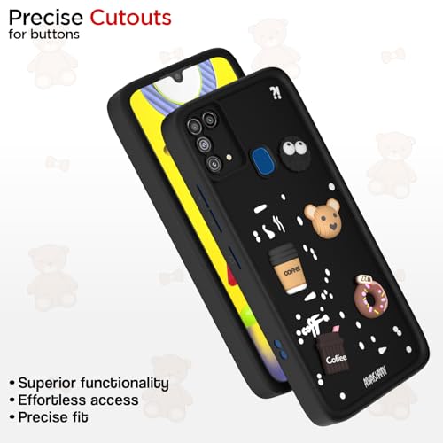 Image of Outlouders Back Cover for Samsung Galaxy M31 / M31 Prime / F41 | 3D Cartoon Cute Fun Bear | Silicone Full Body Protection Bumper Case (Black)