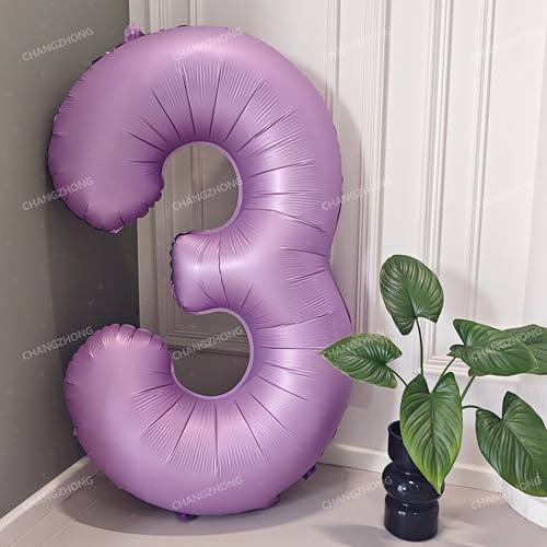 Image of 40 In Matte Lavender Purple Birthday Number 3 Helium Foil Mylar Balloon | Helium Foil Mylar Suitable Boys' And Girls', 3st 13th Birthday Parties, Anniversary Celebration three Balloon Purple paryt