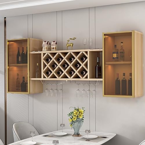 WOLEYUU Armario para vinos de Pared con Almacenamiento Horizontal y Puertas de Vidrio: Moderno y Lujoso Estante para vinos tintos para Sala de Estar con iluminación y Estante para Vidrio invertido