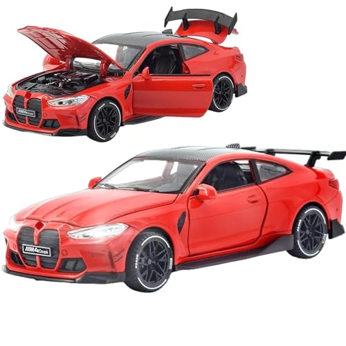 Image of Alokik Enterprise 1:32 M4 Coupe Die-cast Metal Pull Back Car with 2 Openable Doors with Lights and Sound Toy Decoration, Showpiece Car Best Gift Toys for Kids 【Red】