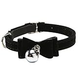 AKOAK Quick Release Pet Dog Bowknot Lead Adjustable PU Leather Cat Kitten Collars with Bell Necklace Pup Dog Collars Bow Tie（Black）