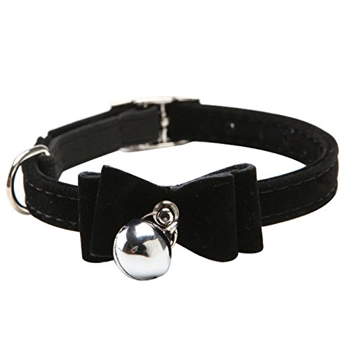 AKOAK Pet Dog Bowknot Lead Adjustable PU Leather Cat Kitten Collars with Bell Necklace Pup Dog Collars Bow Tie(Black)