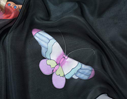Invisible World Women's 100% Mulberry Silk Scarf Long Hand Painted Butterfly4