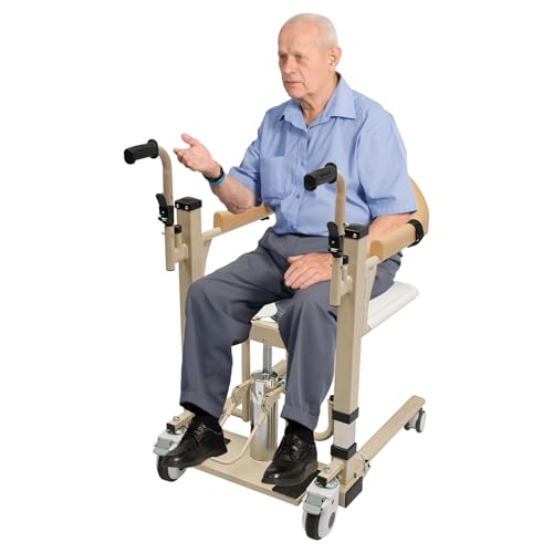 Hydraulischer Patientenlift für Zuhause 180° Öffnende Badezimmerrollstühle mit Abnehmbares Sitzkissen Tragfähigkeit 200kg für Familien Pflegeheime und Krankenhäuser