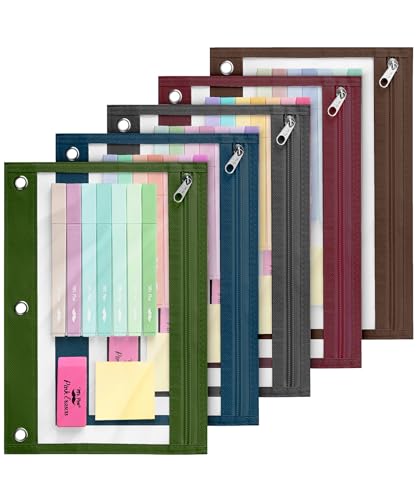 Image of Mr. Pen- Pencil Pouch for 3 Ring Binder, 5 Pack, 10 inchx7 inch, Smooth Zipper | Clear Window, Large Capacity Pencil Case with 3 Reinforced Grommets for School, Office, Supplies Storage | Clear Window, Large Capacity Pencil Case with 3 Reinforced Grommets for School, Office, Supplies Storage