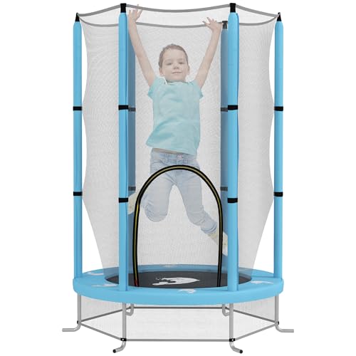 AIYAPLAY Kindertrampolin Ø140cm Outdoor Trampolin für Kinder mit Sicherheitsnetz Reißverschluss Gummiseil Randabdeckung,...