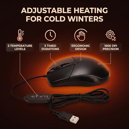 Image of Heated Computer Mouse ABS Ergonomic Wired Heating Mouse 1600DPI with Adjustable Temperature, 3-Speed Heat Settings for Cold Hands, USB Warm Mouse for Desktop Laptop Office Wor