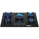 Raganet, Parrilla con 5 Quemadores, de Cristal Templado, Encendido Eléctrico, Estufa Empotrable y De Mesa, Compatible con...