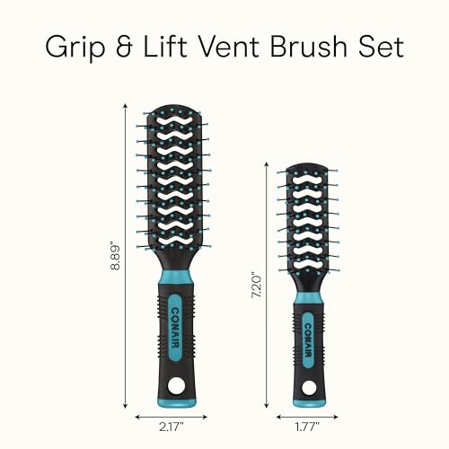 Conair Grip & Lift Vent Hairbrush 2PK, Full-Size and Mid-Size Brush Set, Nylon Bristle Hairbrushes for Blowout Styling, Value Pack