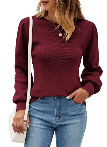 QACOHU Womens Fall Long Sleeve Ribbed Knit Sweater Crewneck Casual Slim Fit Pullover Jumper Tops3