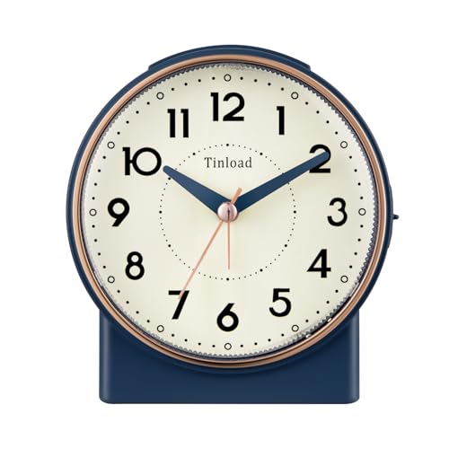 Image of Tinload 4.3 inch Retro Analog Alarm Clock, Vintage Decor, No Ticking Silent, Easy to Set, Gradual Rise Alarm, On /Off Switch on Side, Gentle Wake, Snooze, Lighted on Demand, Battery Operated, Retro Blue