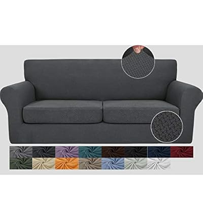 JIVINER Newest 3 Pieces Couch Covers for 2 Cushion Couch Stretch Sofa Slipcover with 2 Extra Large Seat Cushion Covers Thick Fitted Loveseat Sofa Covers for Living Room (XL Loveseat, Dark Gray)