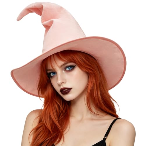 VZQI Womens Witch Hat Faux Suede Halloween Costume Accessory 18 Inch Wide Brim 8 Colors DIY Friendly Party Cosplay Pink