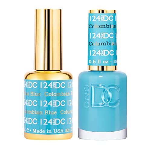 DND DC Gel Polish Set, Blue Collection, UV/LED Gel Polish and Air Dry Nail Lacquer, Matching Chip-Free Polish Duo, 124 Columbian Blue, 0.5 Fl Oz