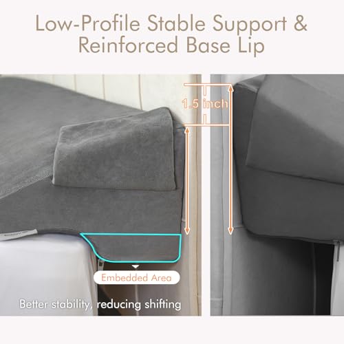 Image of Vekkia Bed Wedge Pillow for Headboard, Bed Gap Filler(0-5 inch) for Gap Between Mattress and Headboard /Wall, Prevents Pillows & Items from Falling, Dual Pocket, Washable Cover, Full, Gray, 54 inchx10 inchx6 inch