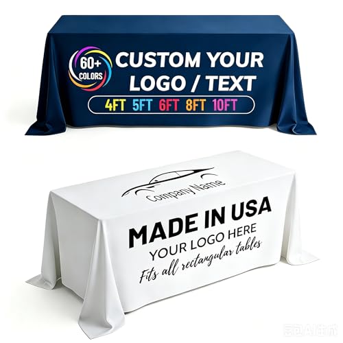 MAIMIPU Personalized Custom Table Cloth with Logo 4/5/6/8/10FT Custom Table Cover for Business Tradeshow Events Company School Shop Wedding Welfare Organization Other Important (8 FT)