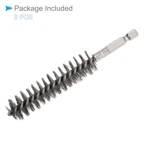 Image of Bore Brush, 19mm Dia 75mm Length, Stainless Steel Twisted Cleaning Wire Brushes with 1 /4 inch Hex Shank - (Applications: for Power Drill), 2-Pieces