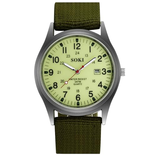 OIDEA Herren Armbanduhr Militär Uhr: Grün mit Nylon Armband Analog Quarz Herrenuhr Vintage Kalender mit Beleuchtenden Zeiger LED Licht Outdoor Wasserdicht 30m Geschenk für...