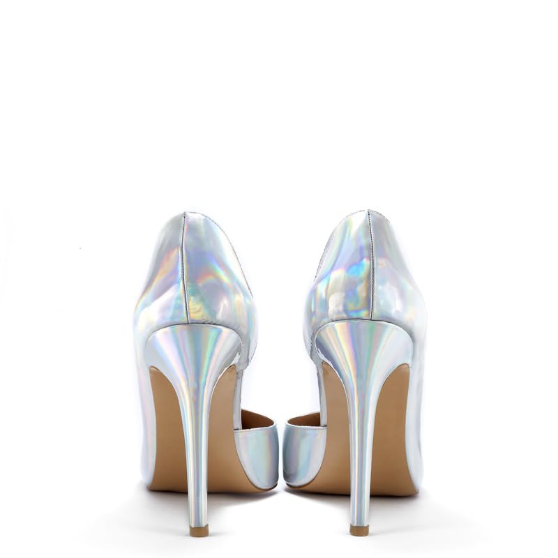 Viviano By Lidia Talavera | Michael | Pointed-Toe Pump in Hellographic Silver| High Heels for Crossdressers, Transgender Women, Drag Queens & Men Who Love High Heels | Stilettos in True Men's Shoe Sizes Up To Size 163