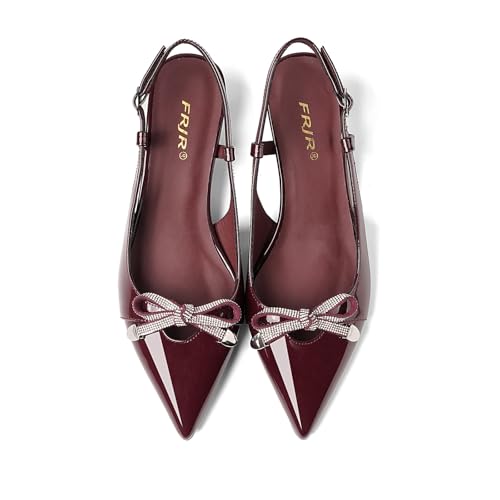 Image of Kitten Heels for Women Closed Pointed Toe Heels Patent Leather Low Heel Slingback Dress Shoes Feature Adjustable Buckle for Date Party Work Office Comfortable Sexy Pumps Shoes