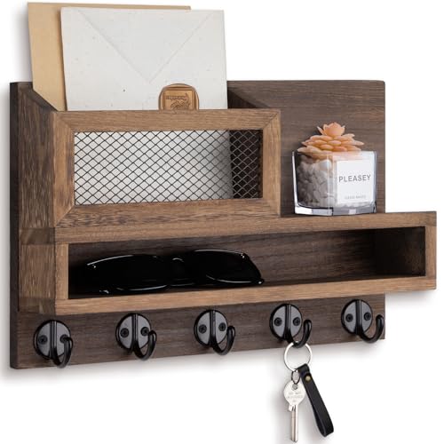 Lucundm Key Holder for Wall, Mail Organizer Wall Mount with Storage Compartment and 5 key Hooks for...