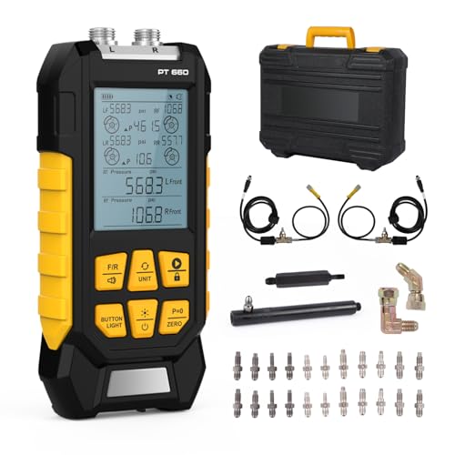 Brake System Pressure Tester,Brake Pressure Tester,Brake Pressure Tester Kit,Handheld Manometer,Dual-Channel Pressure Measurement,Data Locking&amp;Zeroing,Multiple Connectors,PT660