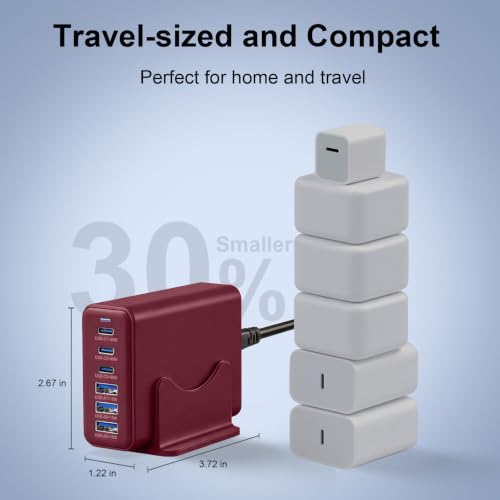 Image of 165W Charging Station, 6 Port Desktop Charger, 3 Ports 40W Red