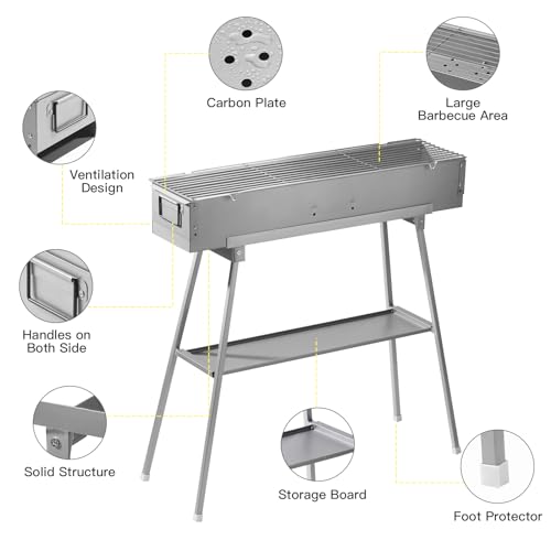 Comsenz 1661 31.5’’ Portable Charcoal Grill Folding Bbq Grill For Outdoor Grilling Cooking Camping Hiking Picnics Tailgating Backpacking Party, With Excellent Ventilation Design, Matte Sliver thumb #3