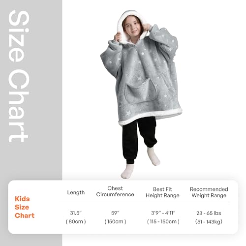 Image of Giggling Getup Glow in The Dark Wearable Blanket Hoodie for Girls and Boys Warm Cozy Sherpa Fleece Hooded Blanket Sweatshirt Oversized Hoodie with Giant Pocket & Sleeves for Kids Cat