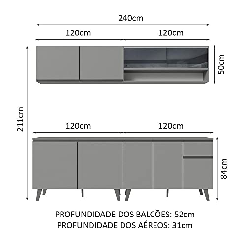 Armário de Cozinha Completa 240cm Cinza Nice Madesa 03