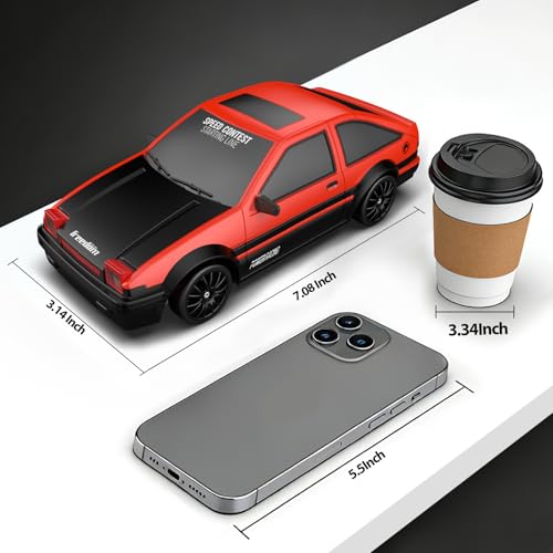 Desdoni Remote Control Car RC Drift 2.4GHz 1:24 Scale 4WD 15KM/H High Speed Model Vehicle with LED Lights Drifting Tire Racing Sport Toy for Adults Unisex Kids Gift 2Pcs Rechargeable Batteries,Red