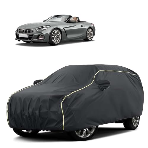 Image of Sulfar 100% Water Resistant Car Body Cover Compatible with Mirror for BMW Z4 M40i (Triple Stitched, Full Bottom Elastic, Dark Grey Tafetta with Yellow Piping)