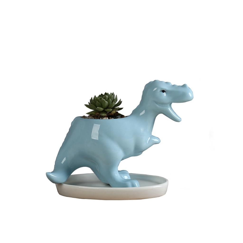 GELASIGE Flower Pots Creative Dinosaur Succulent Flower Pot, Home Gardening Flower Pot, Office Desk Ceramic Flower Pot With Tray Outdoor Flower Pots(C)
